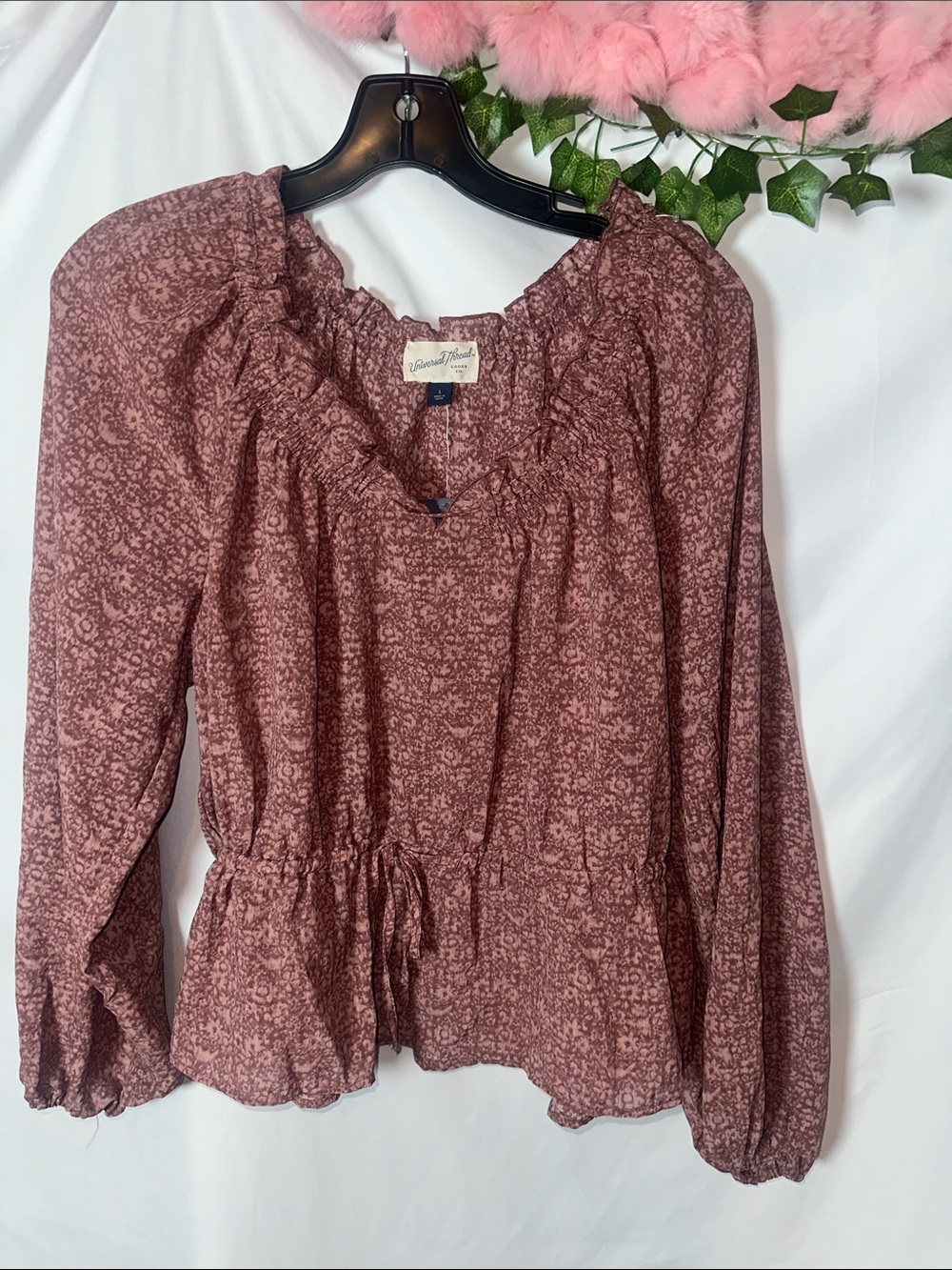 Universal Thread Rust Pink Printed Drawstring Waist Top - Picture 2 of 6